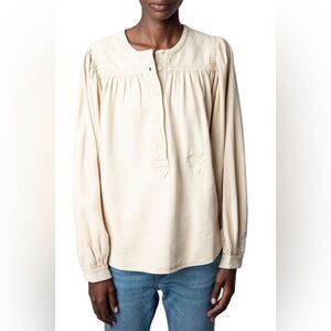 Zadig & Voltaire Womens  Tigy long sleeve Peasant Shirt in cream. XS. NWT
